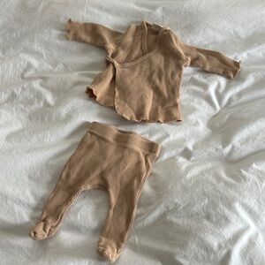 Cozy Tan Newborn Waffle One Piece Set